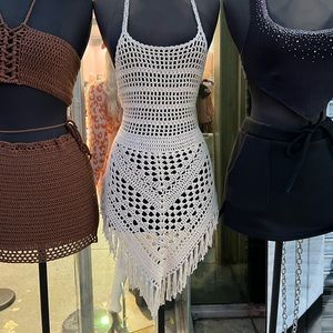 Crochet Mini Dress Tan